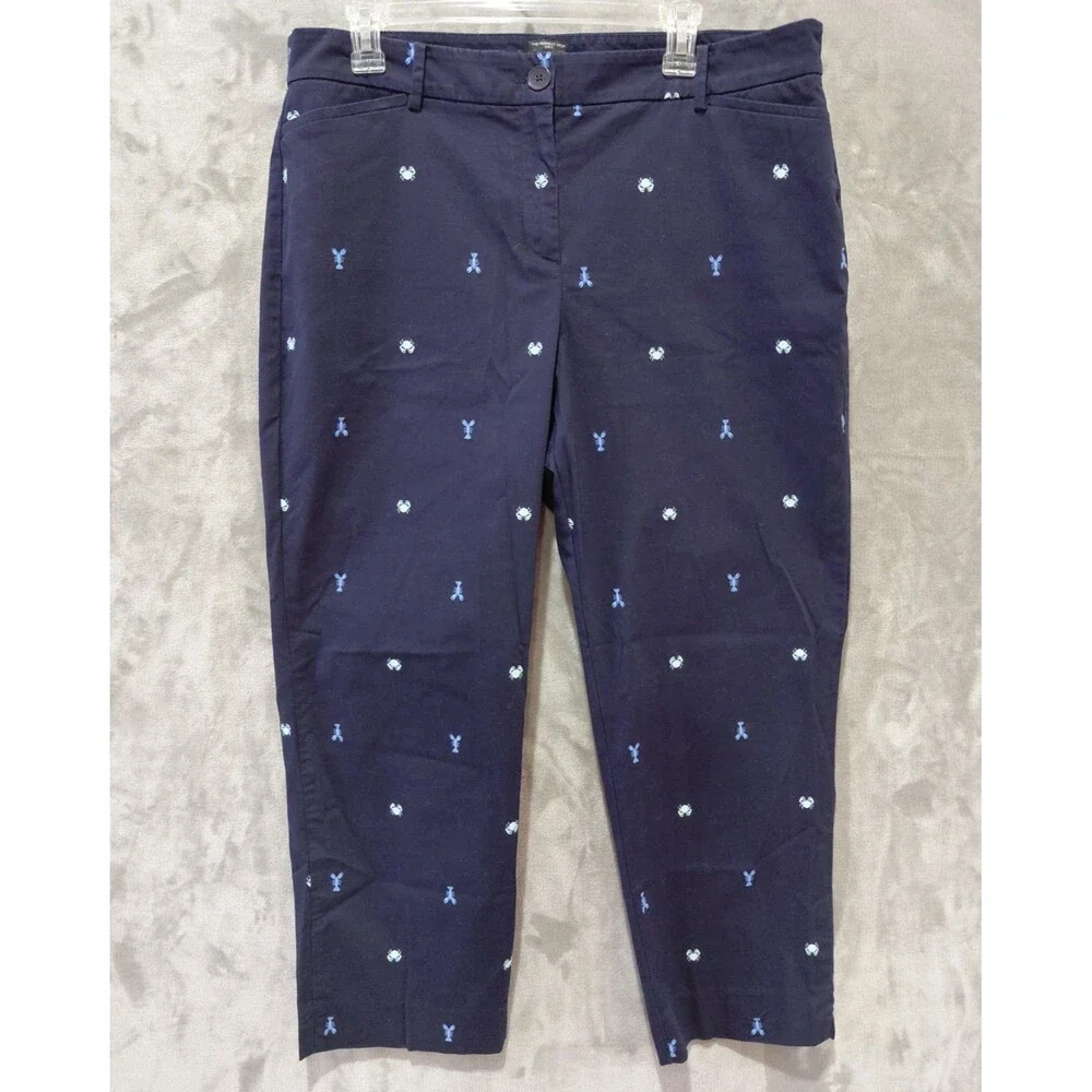 Talbots Perfect Crop Curvy Embrodiered Lobsters Crabs Pants Women's 14 Coastal